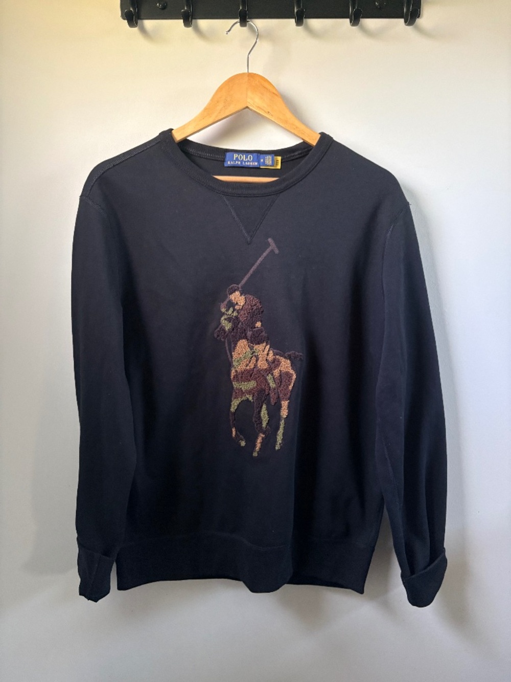 Polo Ralph Lauren Black Sweatshirt with Embroidered Camo Pony M